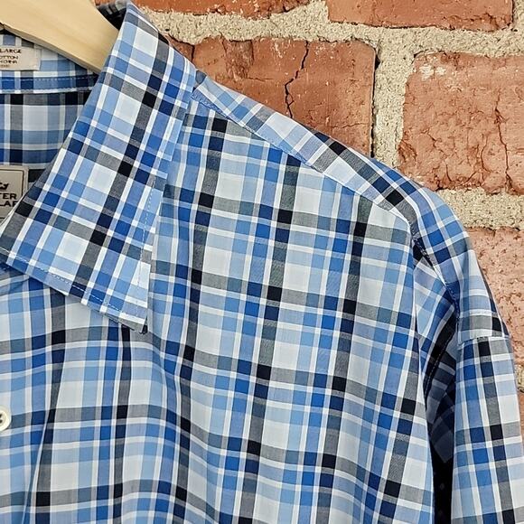 Peter Millar Hidden Button-Down Long-Sleeve Blue Plaid Dress Shirt XL - Picture 7 of 15